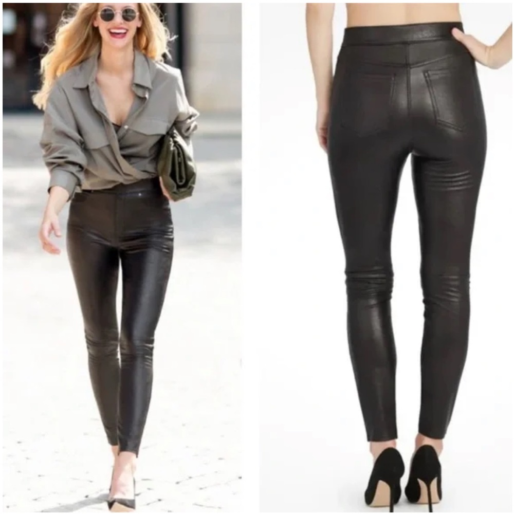 • SPANX • Women’s Leather-Like Ankle Skinny Pant in Noir Black XL Tall